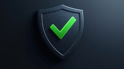 Green Checkmark Inside a Black Shield Icon Representing Security and Protection in Digital Environments, Emphasizing Trust and Safety in Technology Applications