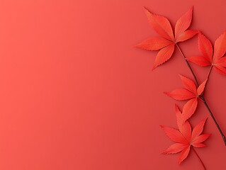 Vibrant Red Maple Leaves on Crimson Background Autumnal Still Life