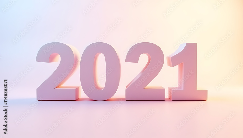 Poster The year 2021 is displayed prominently on a soft pastel colored background, creating a visually appealing aesthetic effect._00002_