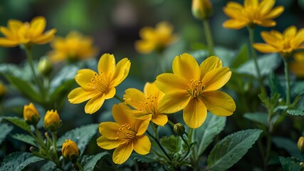 Numerous tiny yellow flowers in a garden 