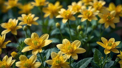 Fototapeta premium Numerous tiny yellow flowers in a garden 