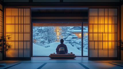雪の夜をこたつで楽しむ和室のひととき