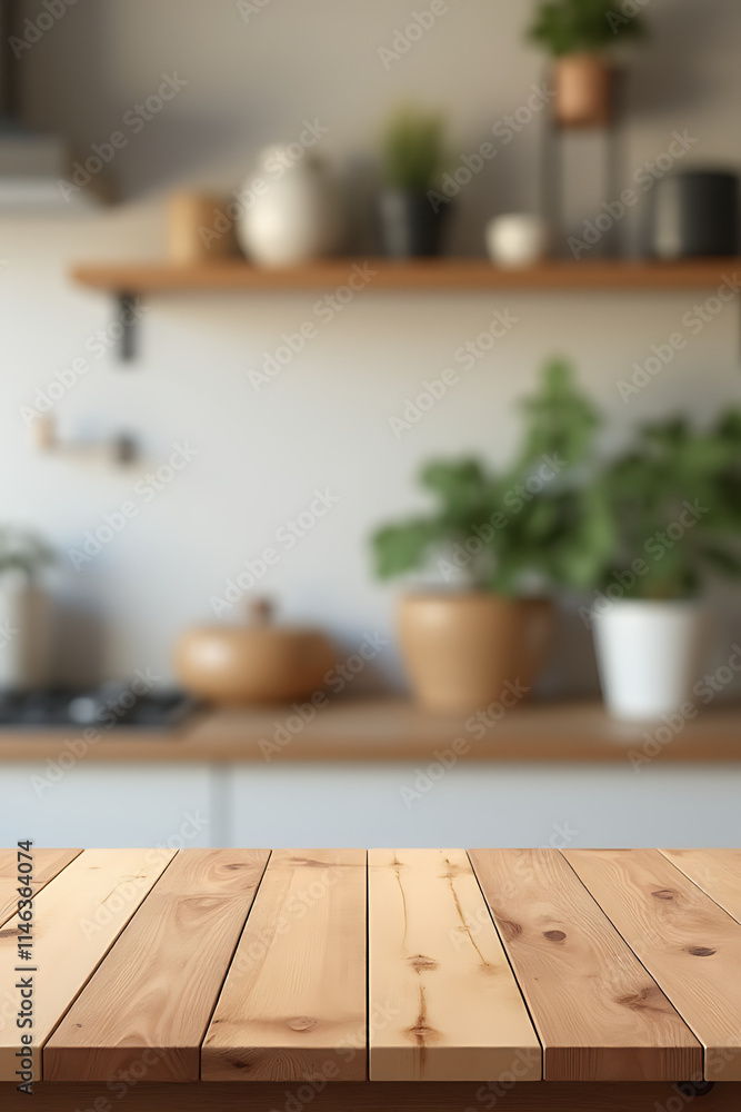 Poster the wood table top provides a blurred kitchen background for product display or key visual layouts i