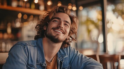 Fototapeta premium Happy man smiling and having fun at the bar