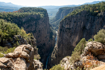 A panoramic view of Tazi Canyon, a natural wonder located in the province of Antalya, Turkey.