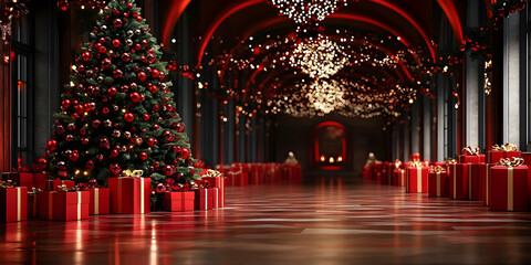 Red Christmas Tree Hallway Festive Decor