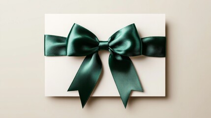 Luxurious reward card template, emerald green silky bow embellishment, pearly white background, refined calligraphic text, premium retail aesthetic, rounded corners, sophisticated presentation