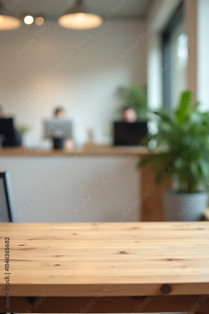 Aufkleber The empty wooden tabletop provides a blank canvas for creating product displays or designing various visual layouts in an office setting._00001_