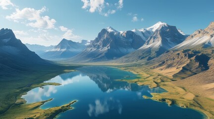 Mountains with a Blue Lake in the Center  .