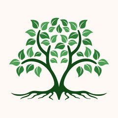 Root tree logo. Long rooted tree elements become a beautiful green tree logo.