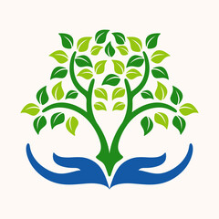 Root tree logo. Long rooted tree elements become a beautiful green tree logo.