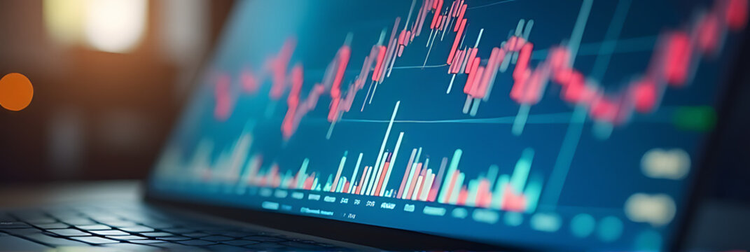 Statistics charts blur together on a laptop screen as financial concepts are presented in a confusing manner suddenly._00001_
