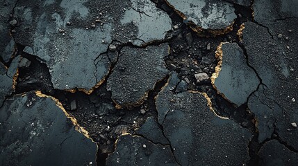 Cracked asphalt road surface caused by natural disasters