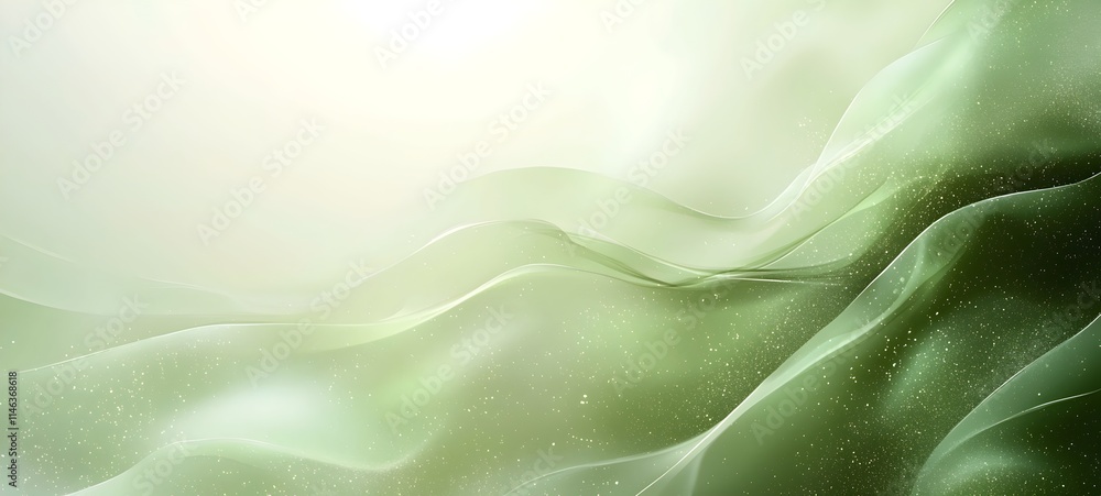 Poster a serene and ethereal abstract background featuring flowing waves of translucent green hues. the sof