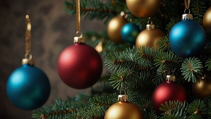 Obraz premium Close up of christmas tree with decoration wallpaper