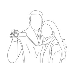 Vector illustration of a Cute Lovely couple Line Art Drawing
