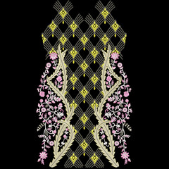 All over embroidery neckline and border lace design for textile print on fabric.