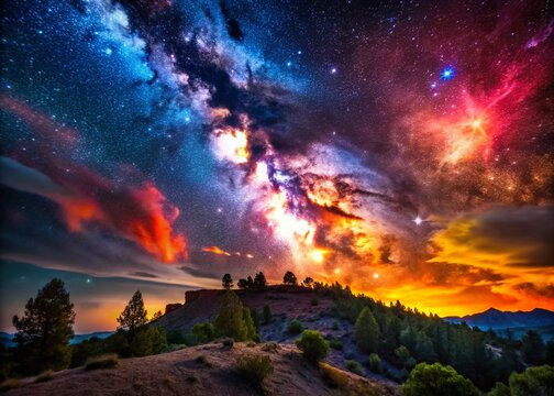 30 Doradus Nebula over Jasper Forest Ridge, Arizona Night Sky Astrophotography, Celestial Landscape, Petrified Forest