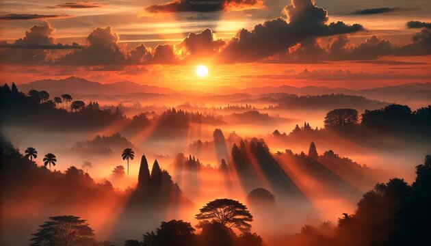 sunset in the mountains infront of a forest