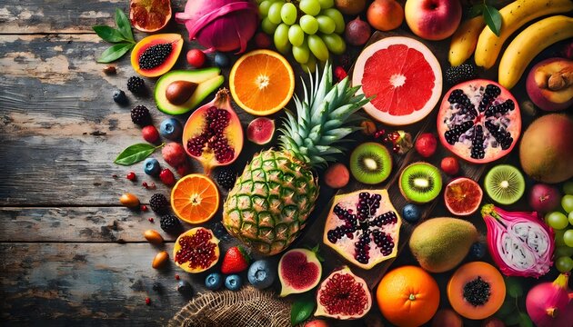 Variety of Fresh Fruits Including Pineapple, Avocado, and Watermelon