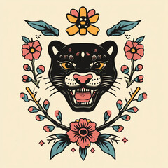 Panther tattoo flash illustration