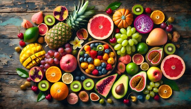 Tropical Fruits and Berries Displayed for a Healthy Snack