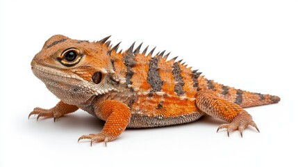 Fototapeta premium Orange juvenile bearded dragon lizard isolated on white.