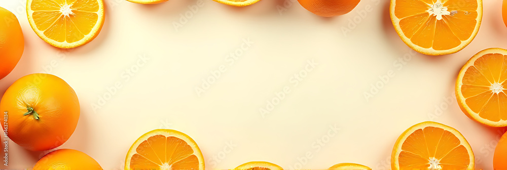Aufkleber Orange fruit pattern on a flat lay setup with a simple frame template as a background design._00002_