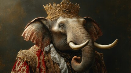 Realistic lifelike elephant mammoth in renaissance regal medieval noble royal outfits. 