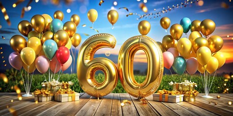 60th Birthday Panoramic Background: Happy 60th Anniversary Celebration, Golden Jubilee, Milestone Birthday