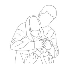 Vector illustration of a Cute Lovely couple Line Art Drawing
