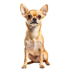 Angled view full body shot of extremely perfect looking single Deer Head Chihuahua animal isolated on a white transparent background