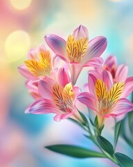 Fototapeta premium Delicate pink lilies against a pastel backdrop.