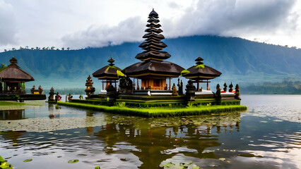 Naklejka premium Pura ulun danu bratan temple in Bali.The landmark of Bali, indonesia