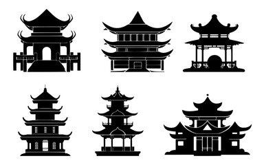 Set of Chinese temples and traditional buildings