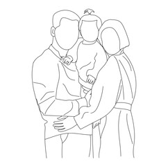 Happy Family Line Art Mom, Dad, and Son drawing illustration
