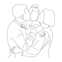 Happy Family Line Art Mom, Dad, and Son drawing illustration
