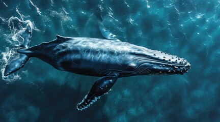 Obraz premium Aerial View of a Blue Whale in the Open Ocean .