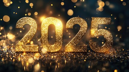 Golden numbers "2025" shining brightly for the New Year celebration