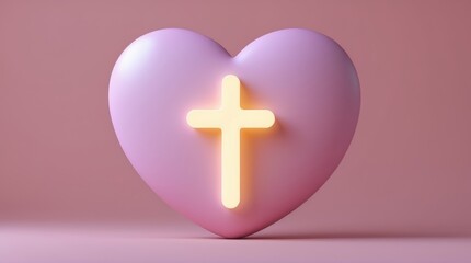 Obraz premium Heart-shaped cross symbol pastel background digital art modern aesthetic close-up spiritual concept