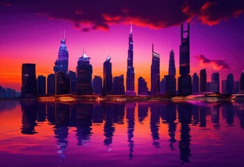 Obraz premium breathtaking cityscape dusk captivating glowing lights vibrant skyline, architecture, buildings, contrast, evening, horizon, illumination, paysage, lively