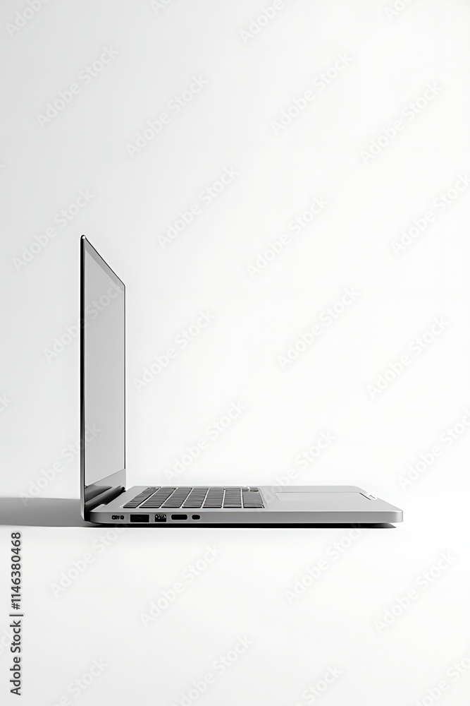 Poster laptop with modern design features a sleek, minimalist look and often has a blank screen as its defa