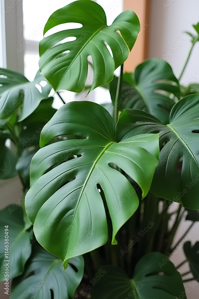 Leinwandbilder large, delicate monstera leaves add a pop of color to decorative compositions as a beautiful design 