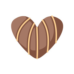 Heart shaped chocolate candy with stripes in mocha mousse color. Perfect for Valentine Day, romantic themes, design, packaging and celebration.