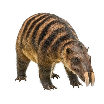 Angled view full body shot of extremely perfect looking single Daeodon animal isolated on a white transparent background