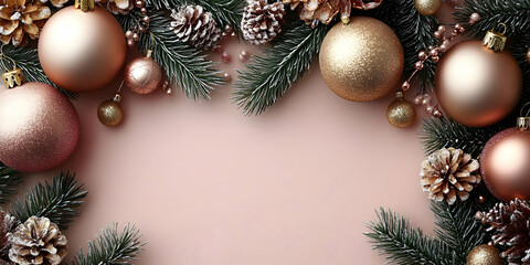 Rose Gold Ornaments & Pine Cones Festive Decor