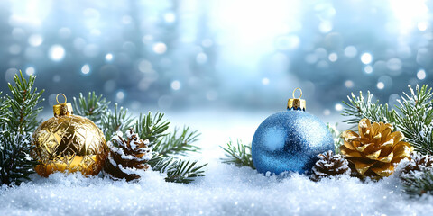 Winter Holiday Ornaments: Blue, Gold, Festive