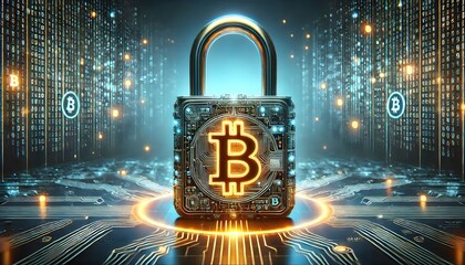 Bitcoin Security Icon: Digital Lock Representing Safe Cryptocurrency Transactions