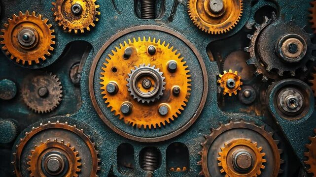 Intricate Gears: A mesmerizing close-up of vintage clockwork gears, showcasing the beauty of intricate mechanics and the passage of time.