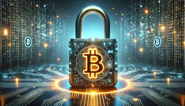 Bitcoin Security Icon: Digital Lock Representing Safe Cryptocurrency Transactions